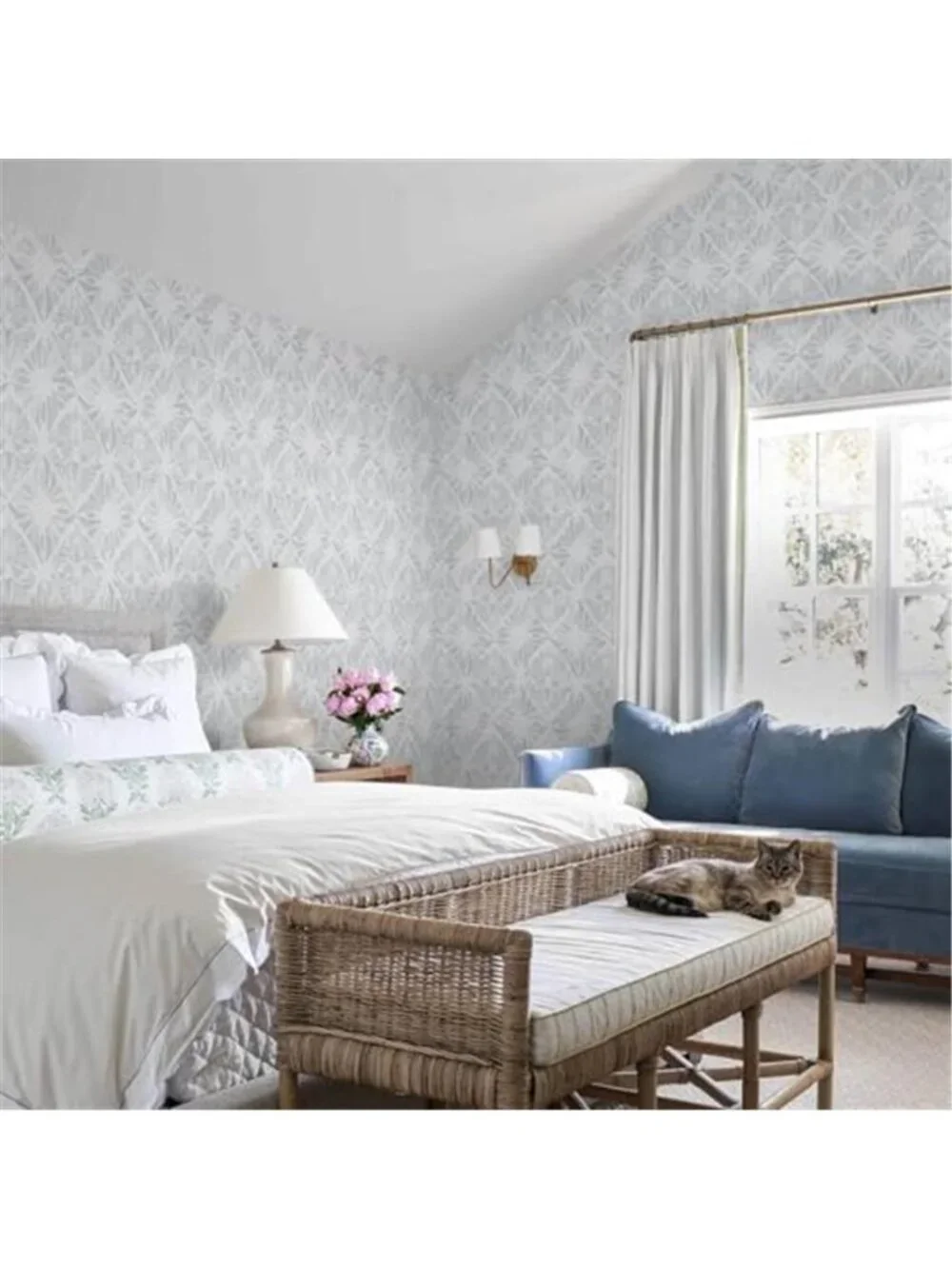 Peel Stick Wallpaper Blue White Coastal Boho Geometric Removable Waterproof